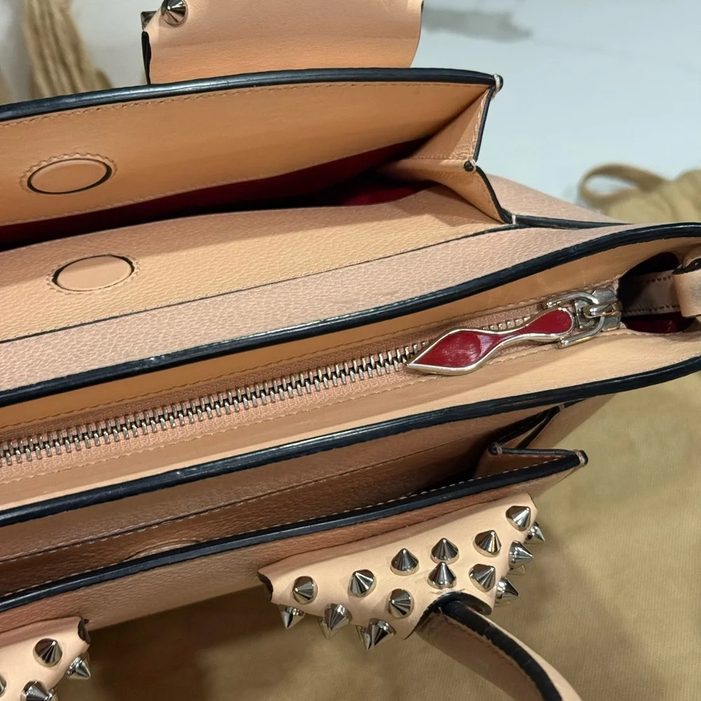 Christian Louboutin Eloise Small Studded Leather Tote Nude Beige Crossbody - Picture 9 of 17